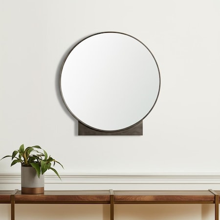Homeroots 38" Gray Metal Round Accent Mirror 607287