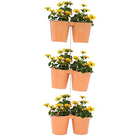 Houston International Trading 8433E SAFF S3 Enameled Galvanized Double Hanging Planter, Saffron 8433E SAFF S/3