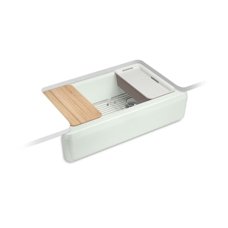 Kohler Riverby 35-3/4 undermount single-bowl farmhouse workstation kitchen sink Sea Salt 24564-PC-FF
