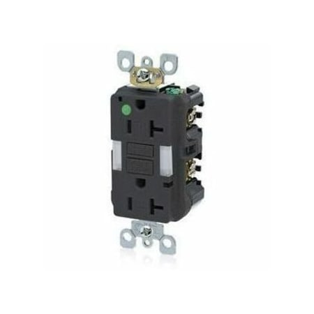 Leviton GFIRcptcl, 20A, 125VAC, Blk, Polycarbonate GFNL2-HGE