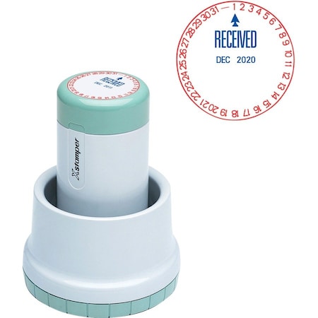 Shachihata Xstamper XpeDater Pre-Inked Rotary Date Stamp, 1-3/4" Diameter, Blue/Red 22602