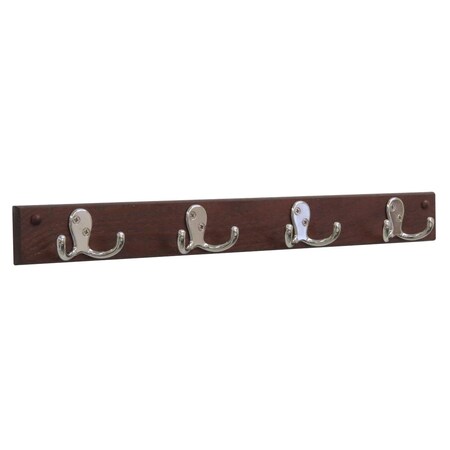 Palacedesigns 4 Double Prong Nickel Hook Rail & Coat Rack - Mahogany PA2681658