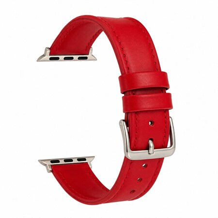 Elegani Leather Band Compatible with Apple Watch 38mm, Red, Silver, Black, Rose Gold, Yellow Gold Buckle QRPLLS-RED-38