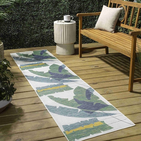 Jonathan Y Shelby Coastal Vintage Abstract Palm Leaf Green/Cream 2 ft. x 8 ft. Indoor/Outdoor Runner Rug TSN403B-28
