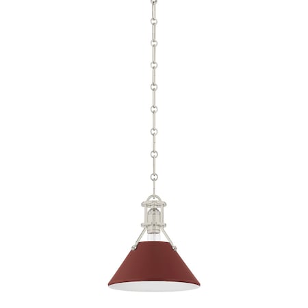Hudson Valley Lighting Painted No. 2 9.5 in. Pendant in Polished Nickel/Soft Crimson by Mark D. Sikes MDS351-PN/CRN