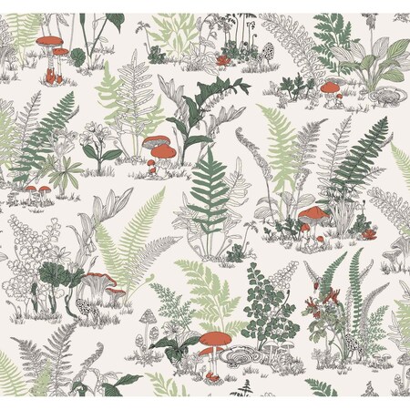 York Wallcoverings Mushroom Garden Toile Red and Green Wallpaper RT7891