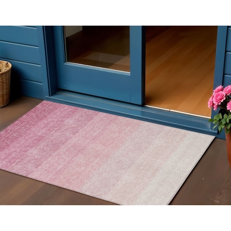 Homeroots 3' X 5' Pink And Ivory Ombre Washable Indoor Outdoor Area Rug 595817