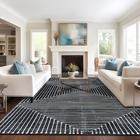 World Rug Gallery Bohemian Stripes Washable Non Slip Area Rug 9 ft x 12 ft Black WR73BLACK9X12