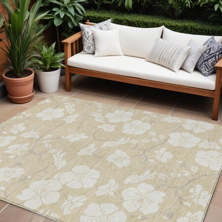 Homeroots 10' X 14' Beige And Ivory Floral Washable Indoor Outdoor Area Rug 599861