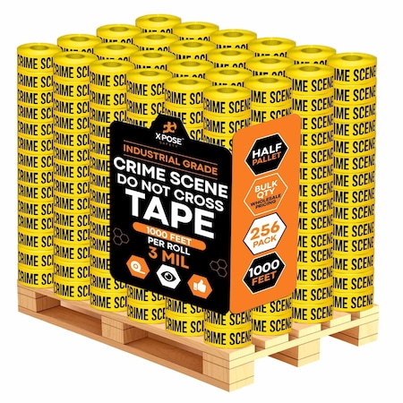 Xpose Safety Crime Scene Do Not Cross Tape Roll, 3 Mil, 3 Inch Wide x 1000 Feet, Yellow w/Black Letters, 256PK PCST-3M-HP256-X