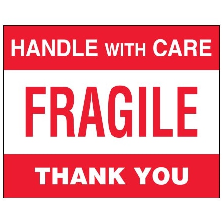 Bsc Preferred 8 x 10'' - ''Fragile - Handle With Care'' Labels, Style 2, 250PK DL1637