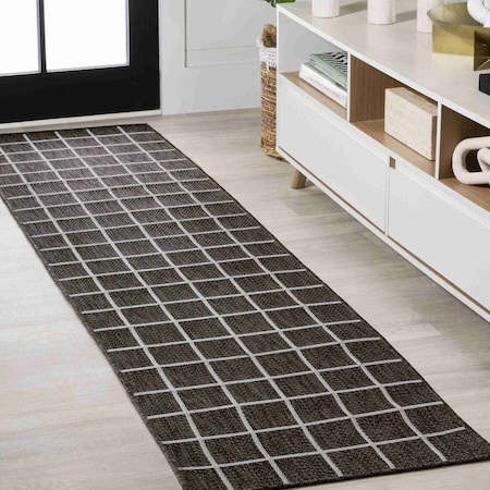 Jonathan Y Grid Modern Squares Dark Gray/Cream 2 ft. x 8 ft. Indoor/Outdoor Runner Rug SMB200B-28