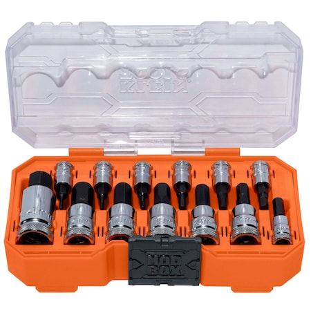Klein Tools 1/4 in, 3/8 in, 1/2 in Drive Bit Socket Set, Metric, 13 pcs 65213HEXM