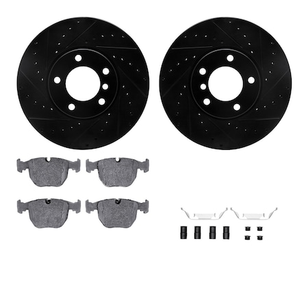 Dynamic Friction Co DFC Rotors-Drilled & Slotted-Black w/ EURO 5000 Ceramic Brake Pads Incl Hdw 8612-31048