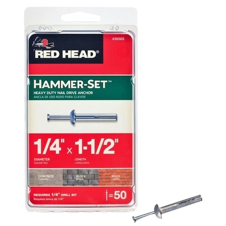 Red Head Nail Drive Anchor, 1/4" Dia., 1-1/2" L, Steel Zinc Plated 35303