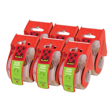 Scotch Packaging Tape with Dispenser, 2.6 mil Thick, 1.88 in W x 22.20 yd L, 1-1/2 in Core Dia., Clear, 6 PK 145-6