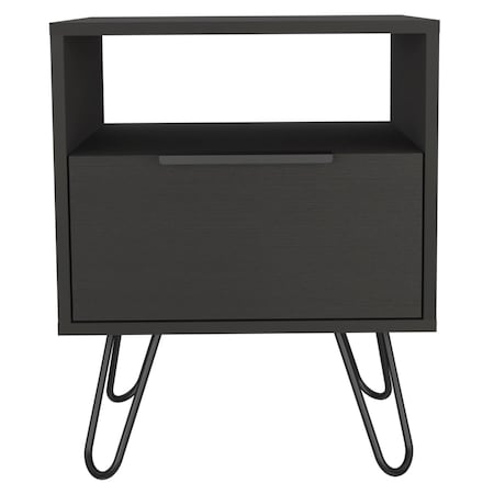 Homeroots 22" Black Wood One Drawer Nightstand 478272