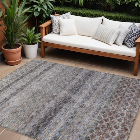 Homeroots 9' X 12' Brown Black And Brick Red Striped Washable Indoor Outdoor Area Rug 605691