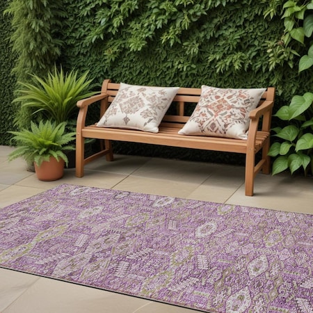 Homeroots 8' Runner Lavender and Ivory Floral Washable Non Skid Indoor Outdoor Runner Rug 564339