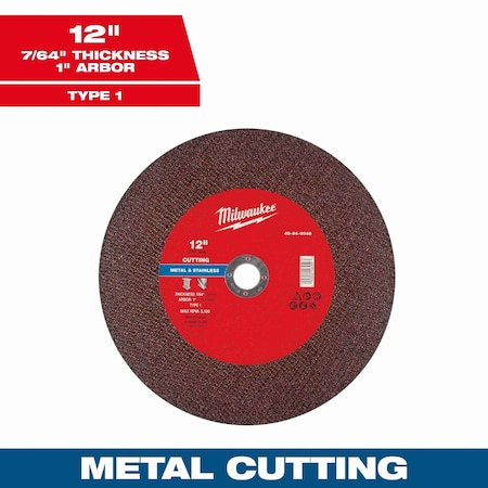 Milwaukee Tool Cut-Off Wheel, 1" Sz, 12" dia. 49-94-0048