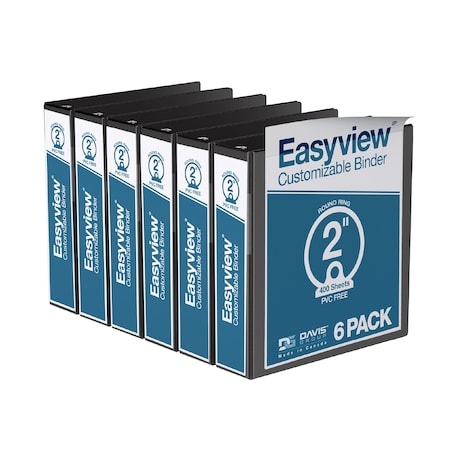 Davis Group Easyview Premium, Round Ring, Customizable, View Binder, (Black, 2"), PK6 8413-01-06