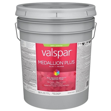 Valspar Medallion Plus 2600 Latex Paint, Acrylic Base, Satin Sheen, Clear Base, 5 gal, Plastic Pail 028.0026004.008