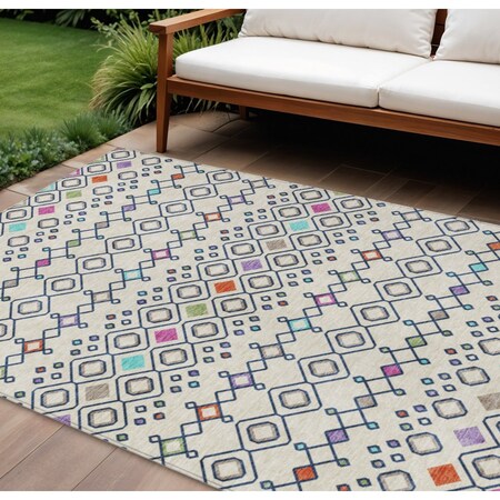 Homeroots 8' X 10' Linen Pink And Orange Geometric Washable Indoor Outdoor Area Rug 612193