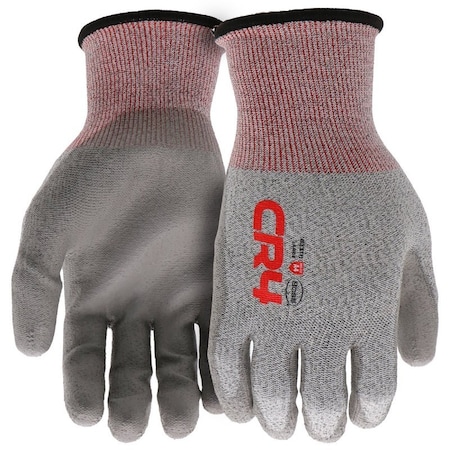 Boss Tactile Series Work Gloves, Unisex, L, Elastic Knit Wrist Cuff, Polyurethane Coating, HPPE, Gray B33111-L