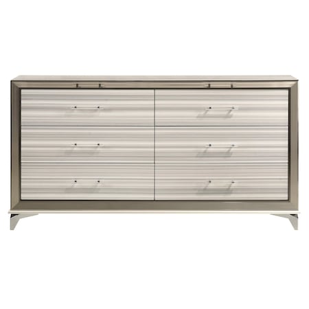 Homeroots 64" White And Silver Wood Six Drawer Double Dresser 564685