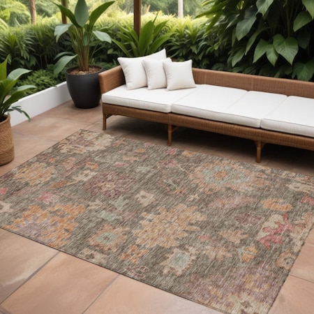 Homeroots 10' X 14' Brown Tan And Terra Cotta Floral Washable Indoor Outdoor Area Rug 604113