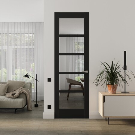 Sartodoors Hidden Door Black 36x96 Solid Core Modern Interior QUADRO4522MF-BLK-36x96-LH-I