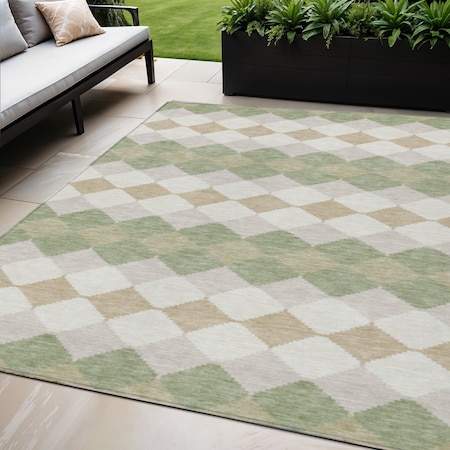 Homeroots 5' X 8' Artichoke Green Ivory And Beige Geometric Washable Indoor Outdoor Area Rug 597861