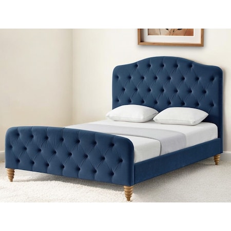 Homeroots Navy Blue Solid Wood Twin Tufted Upholstered Velvet Bed 544899