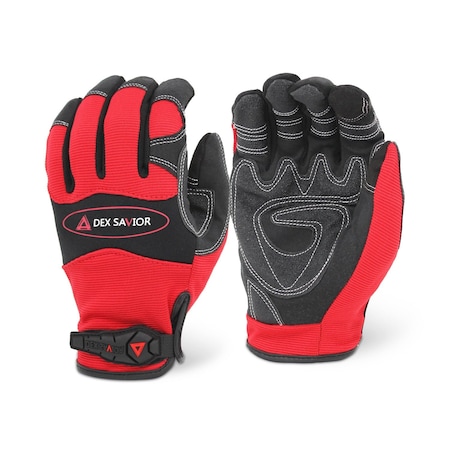 Dex Savior Synthetic Leather Palm, PVC Anti-Vibration Gel Reinforcement, Red Spandex, S, 12PK MG402 S