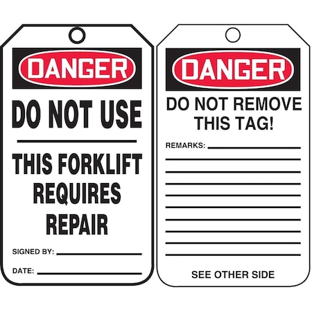 Accuform Danger Tag, Dont Use, 5-1/4", Card, PK25 TRS338CTP