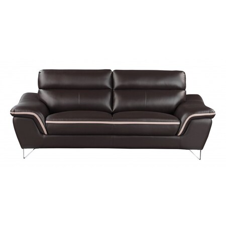 Homeroots 86" Brown Leather Sofa With Silver Legs 329487