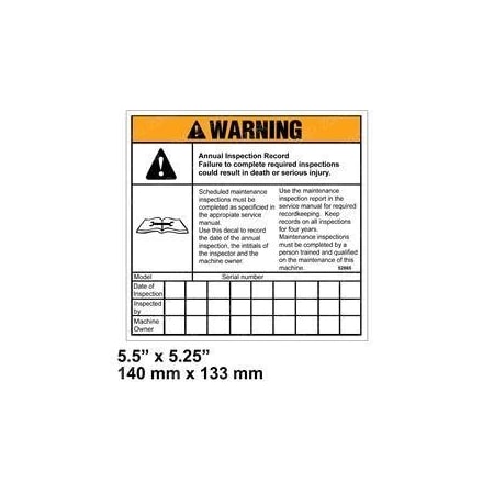 Genie REPLACEMENT DECAL, ANNUAL INSPECTION 52865-ALT
