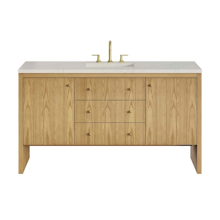 James Martin Vanities Hudson 60" Single Vanity, Light Natural Oak, w/ 3 CM Siberian Silestone Top 435-V60S-LNO-3SFR