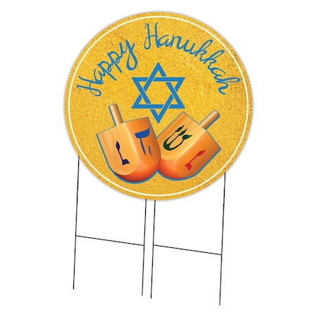 Signmission Happy Hanukkah 2 Double Sided Corrugated Plastic Circle Yard Sign C-36-CIR-DS-WS-Happy Hanukkah