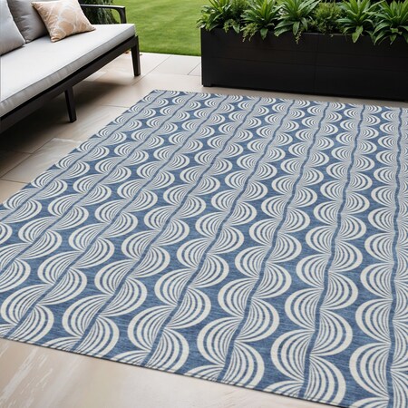 Homeroots 5' X 8' Denim Blue And Ivory Ogee Washable Indoor Outdoor Area Rug 601549