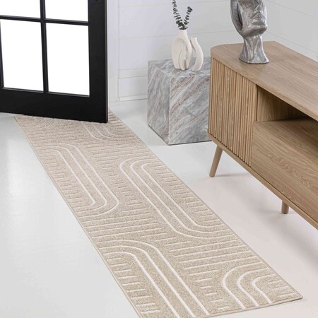 Jonathan Y Anders High-Low MidCentury Modern Arch Stripe Two-Tone Beige/Cream 2 ft. x 8 ft. Runner Rug SCN107C-28