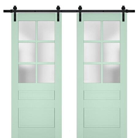 Sartodoors Sturdy Double Barn Door Solid Core Modern Interior VEREGIO7339DB-OLI-36 x 80 (2* 18x80)-Black Rail