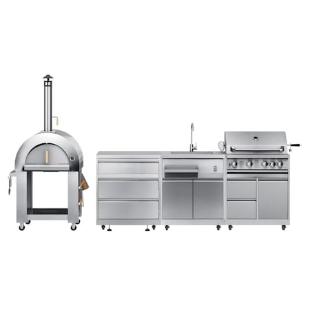 Koolmore Outdoor Kitchen with a Wood fire Pizza Oven, 3 Drawer Cabinet, Sink, 30 in. BBQ Grill and Cabinet KM-OKSKIT-CONFIG102