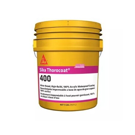 Sika SikaThorocoat-400 Water-Based, High-Build, 100% Arcylic Waterproof Coating, Fine, Neutral, 5 Gallon 808854