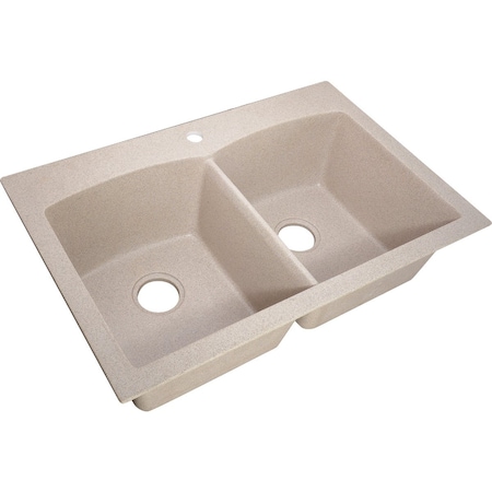 Cmi Compass Double Bowl 33''x22''x9'' Sand Granite/Composite Dual Mount Single Hole Kitchen Sink 132-6459