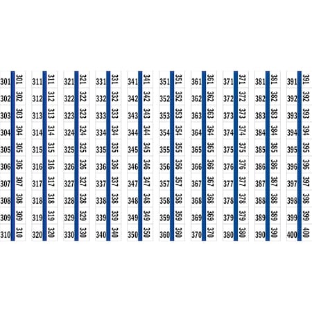 Tabbies 1/2" NUMERICAL EXHIBIT INDEX TABS, BLUE COLOR EDGE, '#301 - 400', 100 TABS/PACK, 5 PACKS/BOX, 5PK 57003