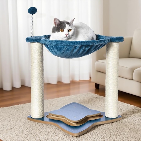 Simple Deluxe Cat Scratching Post for Indoor Cats, Small Cat Tree Tower with Hammock Wooden Interactive Track Bal PTCATTREE18NAY