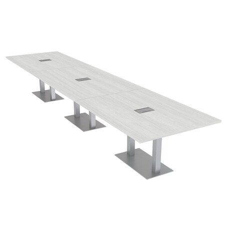 Skutchi Designs Rectangle Conference Table With Power Unit, 48 in W, 192 in L, White HAR-REC-48X192-DOU-WA7976-ESIL