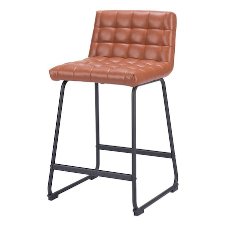 Homeroots Set of Two 26" Brown And Black Faux Leather And Steel Counter Height Bar Chairs 555736