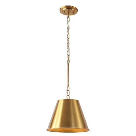 Jonathan Y Harper 12" 1-Light Industrial Farmhouse Adjustable Tapered Cone Empire Metal LED Pendant, Brass Gold JYL7586B